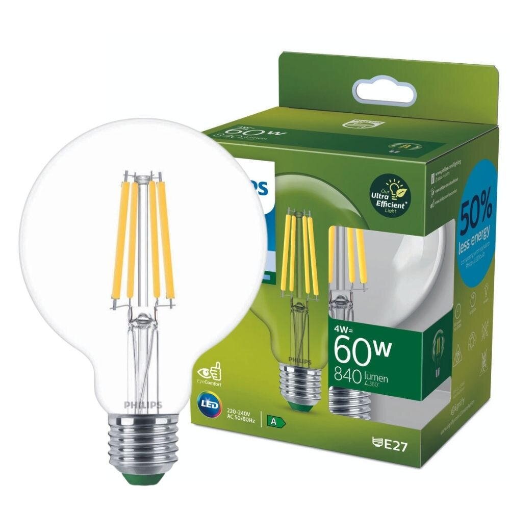 Philips Ultra Efficient LED Filament Lampe ersetzt 60W E27 Globe - G95 4W 8 günstig online kaufen