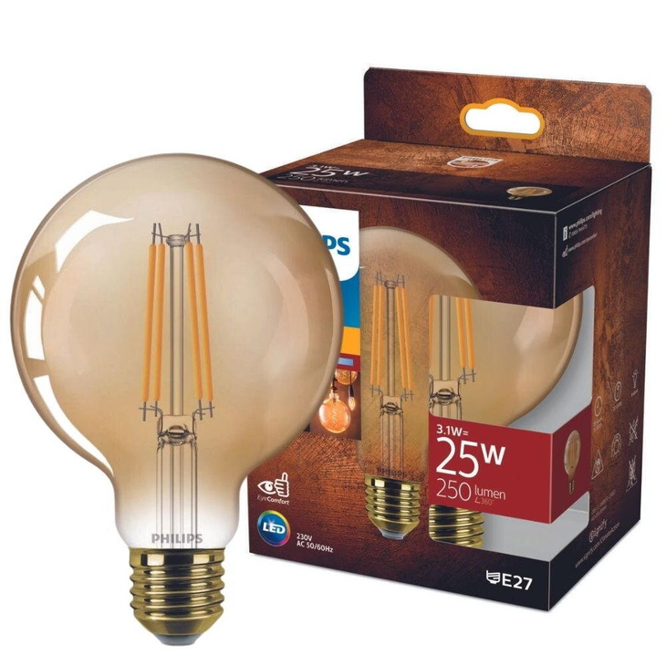 Philips LED Lampe E27 - Globe G93 3,1W 250lm 1800K ersetzt 25W