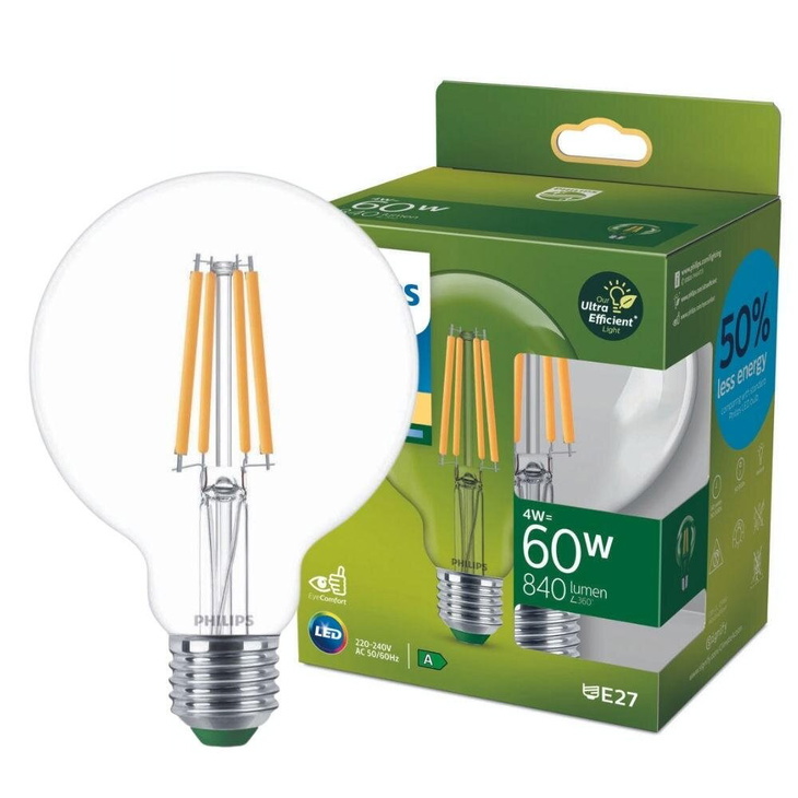 Philips LED Lampe E27 - Globe G95 4W 840lm 2700K ersetzt 60W