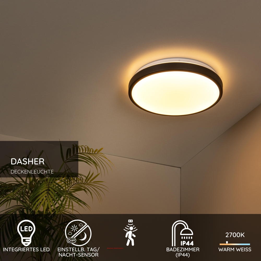 LED Deckenleuchte Dasher in Schwarz 18W 1150lm IP44 348mm günstig online kaufen