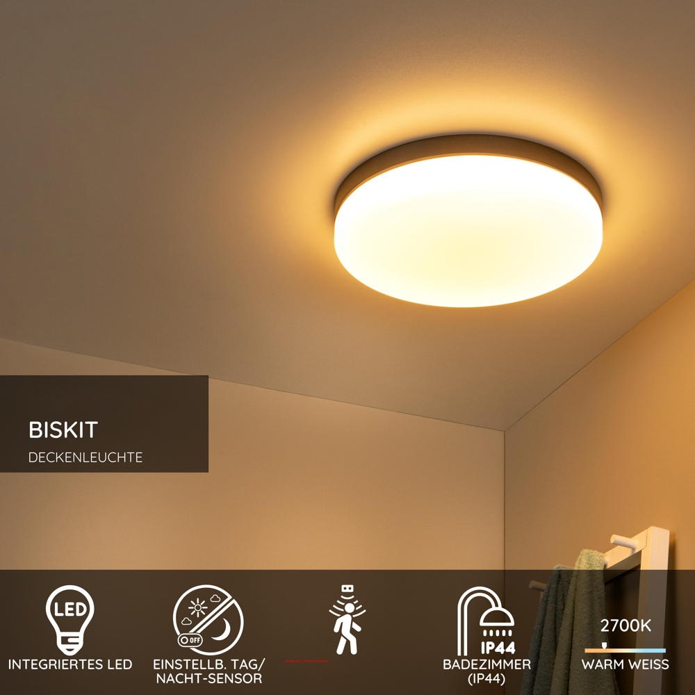 LED Deckenleuchte Biskit in Schwarz 36W 2050lm IP44 400mm günstig online kaufen