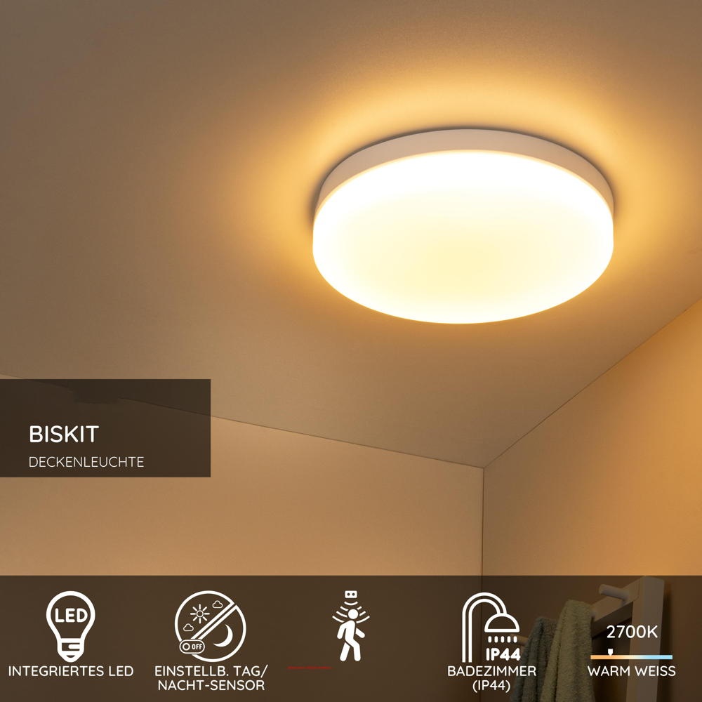 LED Deckenleuchte Biskit in Weiß 36W 2050lm IP44 400mm günstig online kaufen