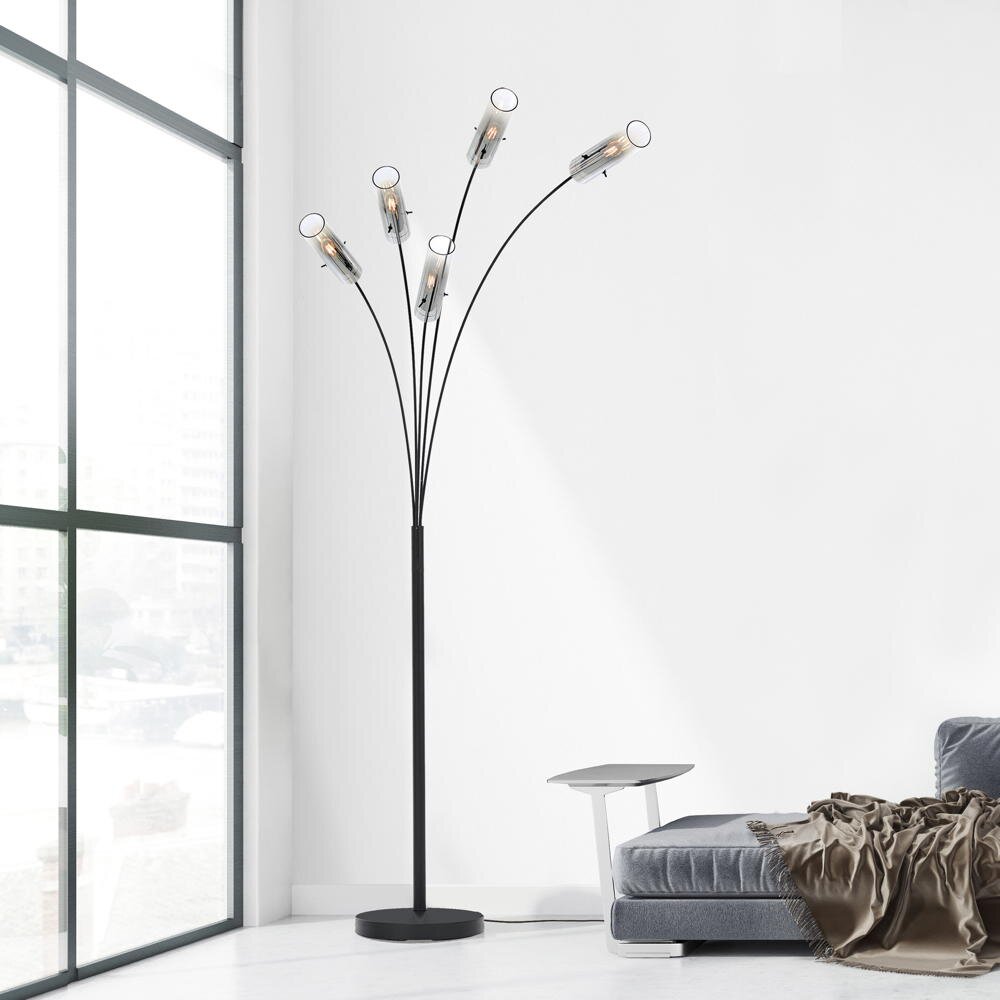 Stehleuchte Glasini in Schwarz-matt und Rauchglas E14 5-flammig günstig online kaufen