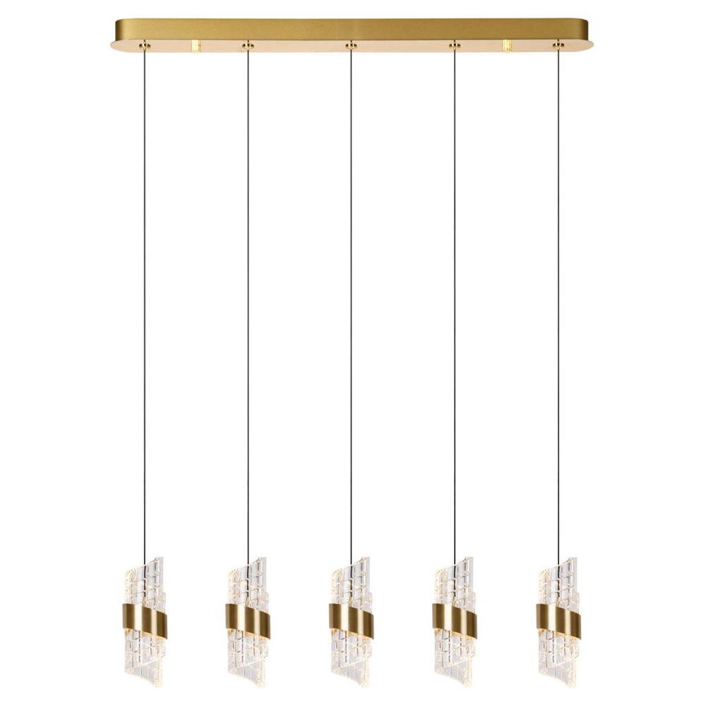 LED Pendelleuchte Kligande in Gold-matt und Transparent 5x 7,8W 3100lm