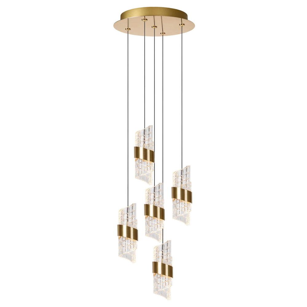 LED Pendelleuchte Kligande in Gold-matt und Transparent 5x 8W 2600lm