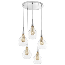 Pendelleuchte Filo in Transparent und Gold G9 5-flammig