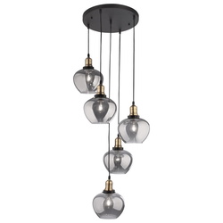 Pendelleuchte Cedro in Rauchglas und Bronze E27 5-flammig