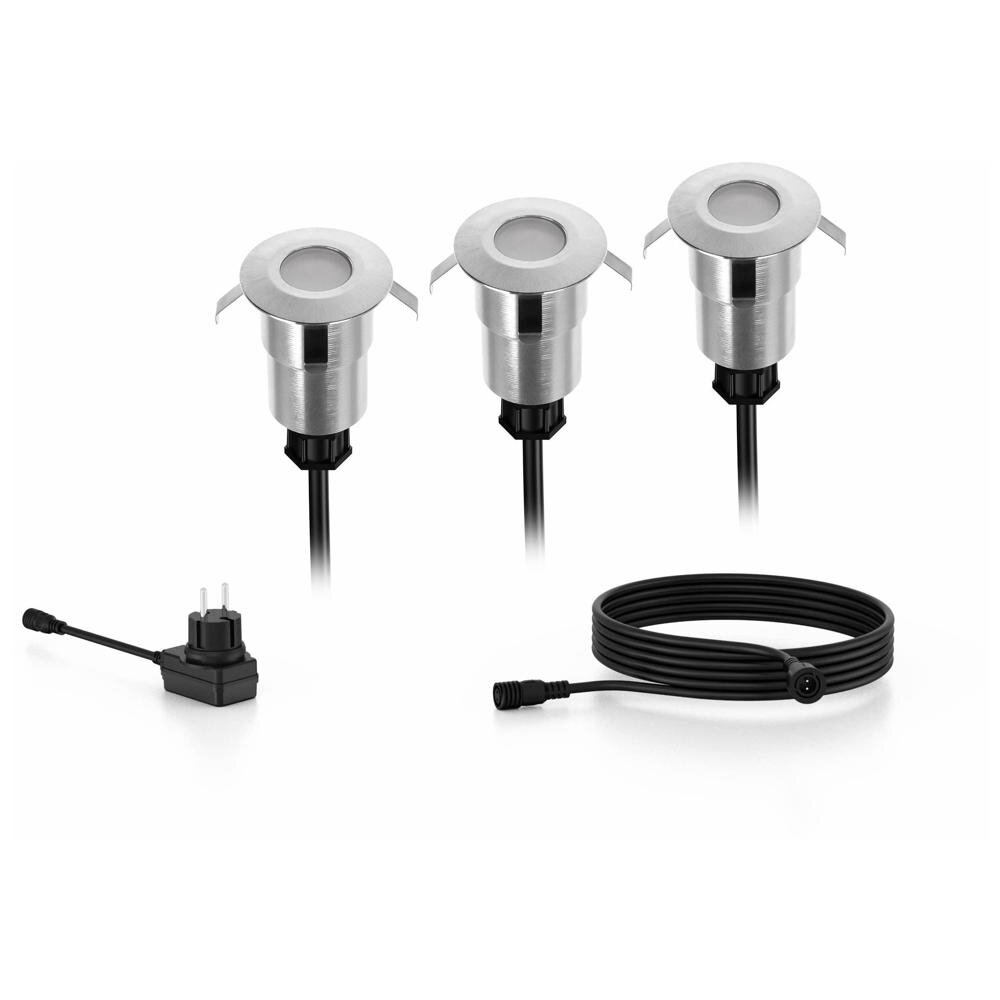 LED Bodeneinbauleuchte Gardenlink Starter Set in Edelstahl 3x 1W 240lm IP67 günstig online kaufen