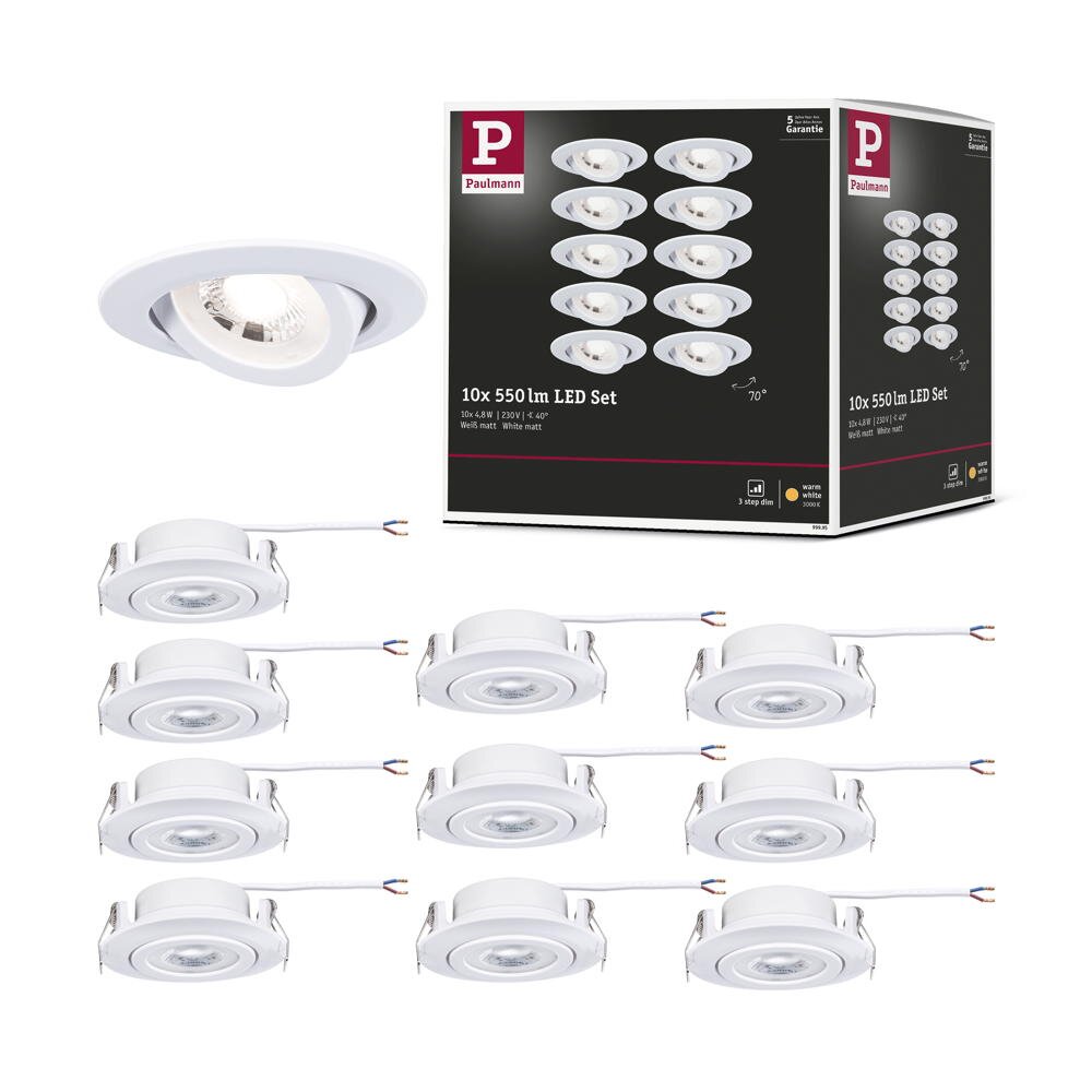 LED Einbauleuchte in Weiß-matt 10x 4,8W 4500lm dimmbar günstig online kaufen