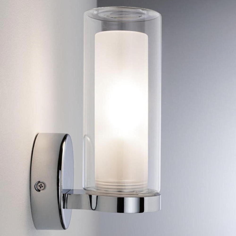 Paulmann Luena Wandleuchte, Wandlampe & Wandlichter Badezimmer IP44 schlicht Transparent Chrom Glas Metall E14 1-flammig