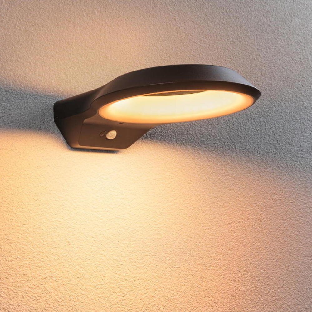 LED Wandleuchte Anela in Anthrazit 12W 700lm IP44 mit Bewegungsmelder und Dämmerungssensor