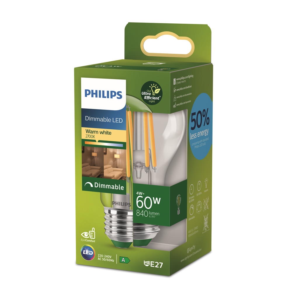 Philips LED-Leuchtmittel E27 Glühlampenform 4 W 840 lm 10,8 x 6 cm Klar günstig online kaufen