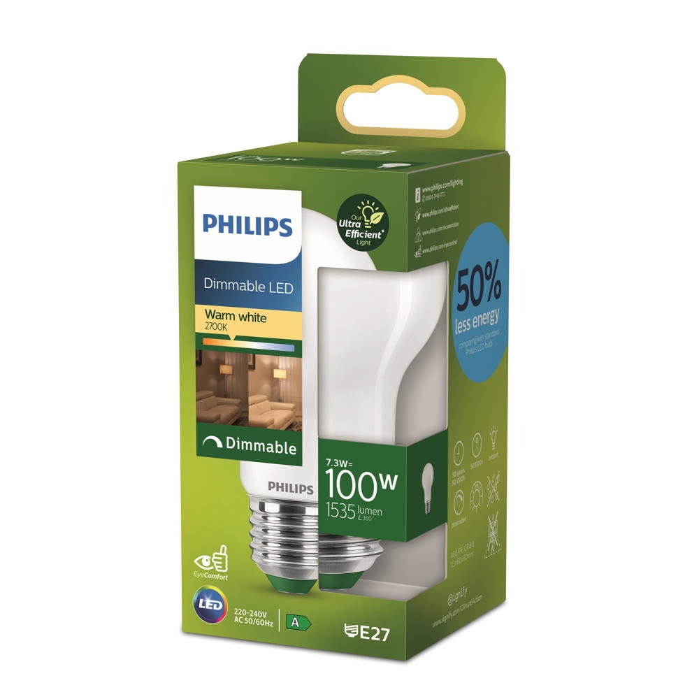 Philips LED Lampe E27 Birne A60 Ultra Efficient 7,3W 1535lm 2700K Einerpack günstig online kaufen