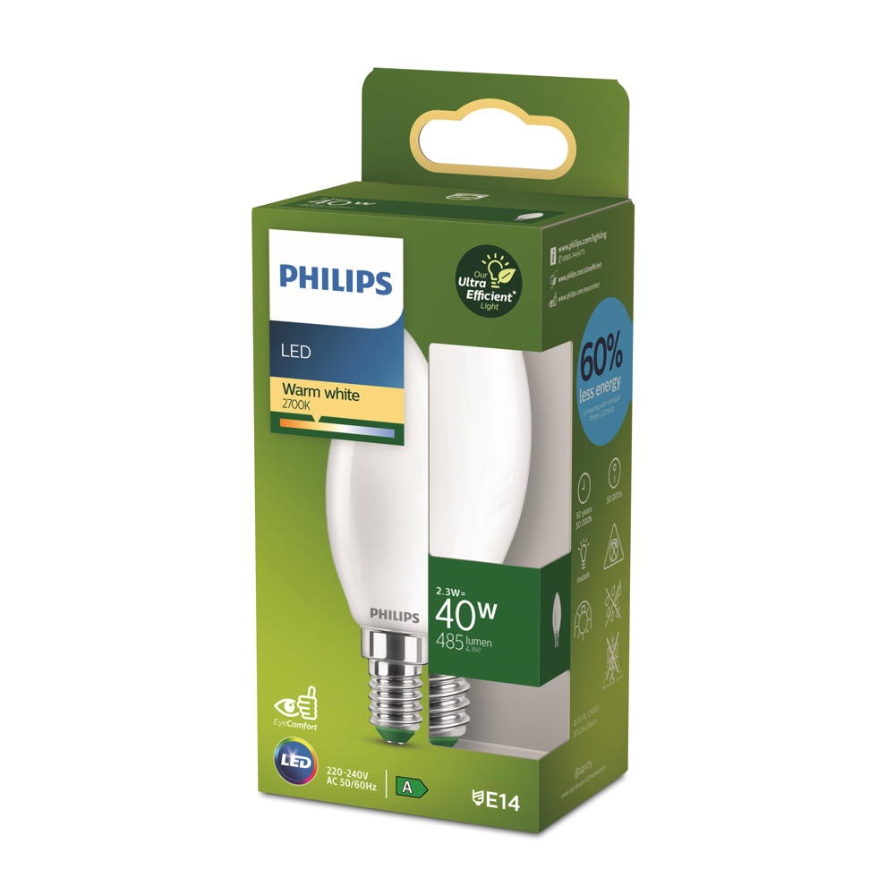 Philips LED Lampe E14 Kerze B35 Ultra Efficient 2,3W 485lm 2700K Einerpack günstig online kaufen