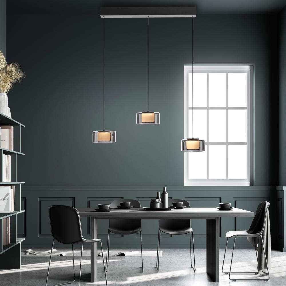 LEDKIA Royesa Pendelleuchte – Schwarze Hängeleuchte Mit Glasdesign Für E27 Birne (ohne Birne), 20cm Höhe
