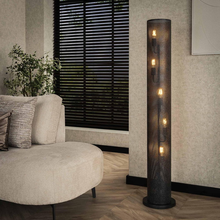famlights | Stehleuchte Adrien in Schwarz E27 5-flammig