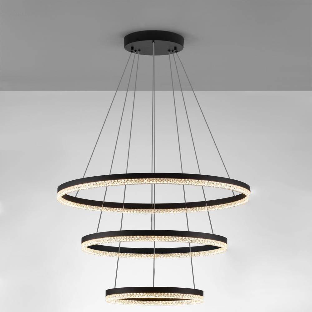 LED Pendelleuchte Adria in Schwarz und Transparent 3x 32,33W 9453lm günstig online kaufen