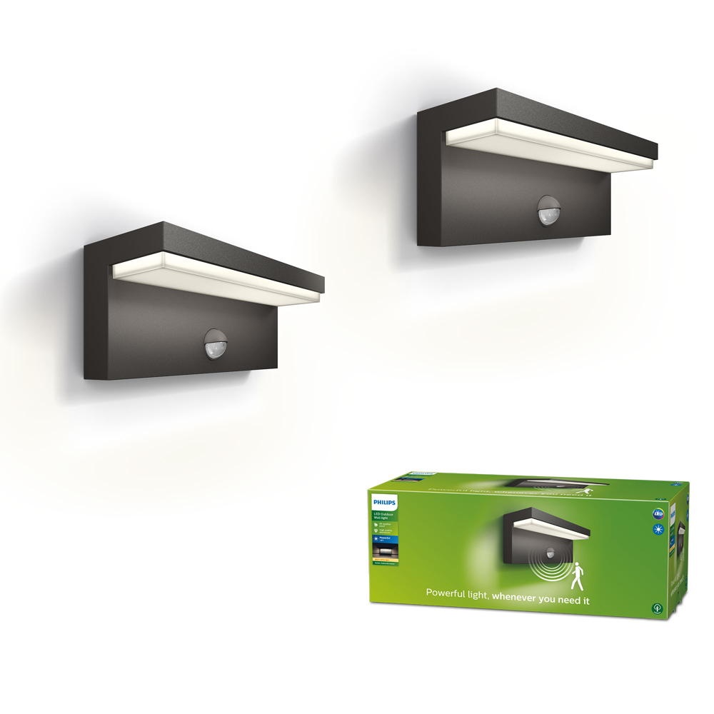 Philips LED-Außenwandleuchte Bustan 2er-Pack Sensor 2.700K günstig online kaufen