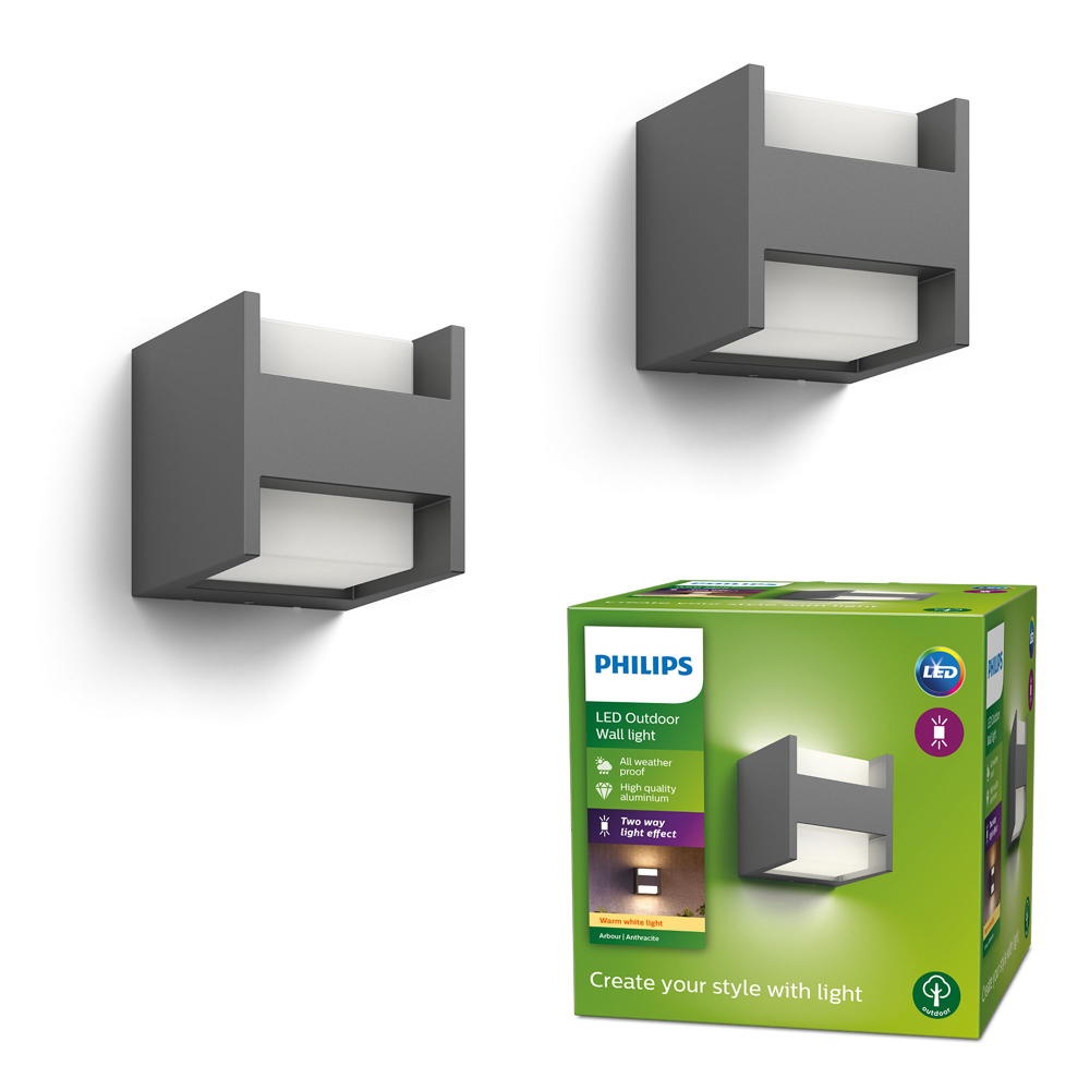 LED Wandleuchte Arbour in Anthrazit 2x 4,5W 1600lm IP44 Doppelpack günstig online kaufen
