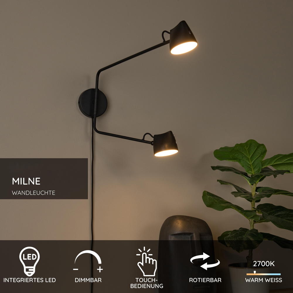 LED Wandleuchte Milne in Schwarz 2x 8W 500lm günstig online kaufen