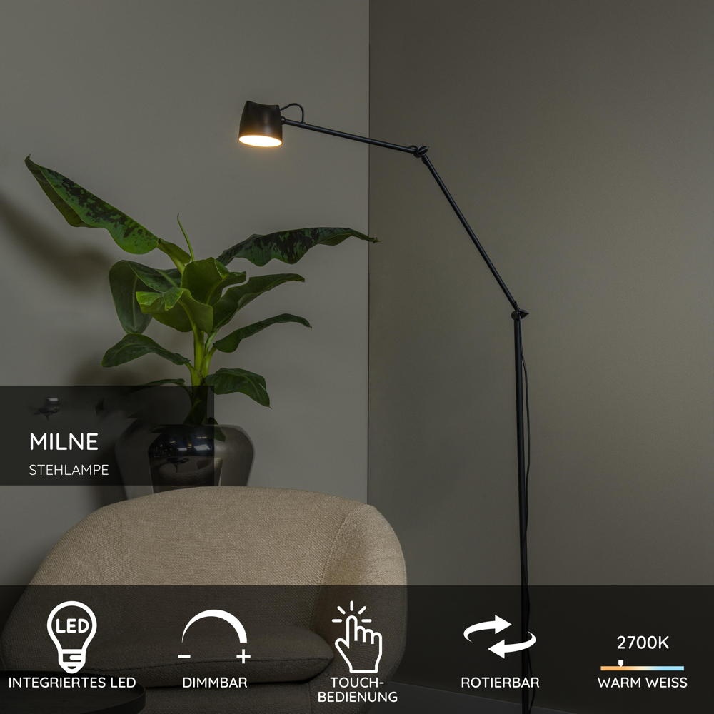 LED Stehleuchte Milne in Schwarz 8W 250lm günstig online kaufen