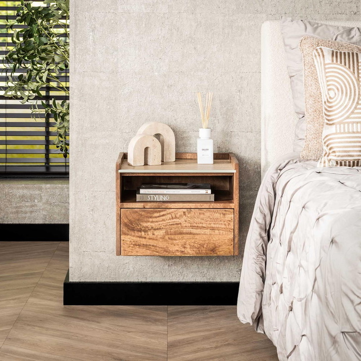 RINGO-Living Nachttisch Arik aus Mangoholz in Natur 300mm