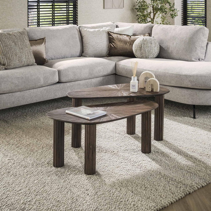 RINGO-Living Couchtisch Callisto I aus Teakholz in Natur-dunkel 2er Set