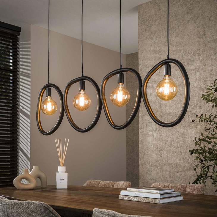 famlights | Pendelleuchte Beppo in Schwarz E27 4-flammig