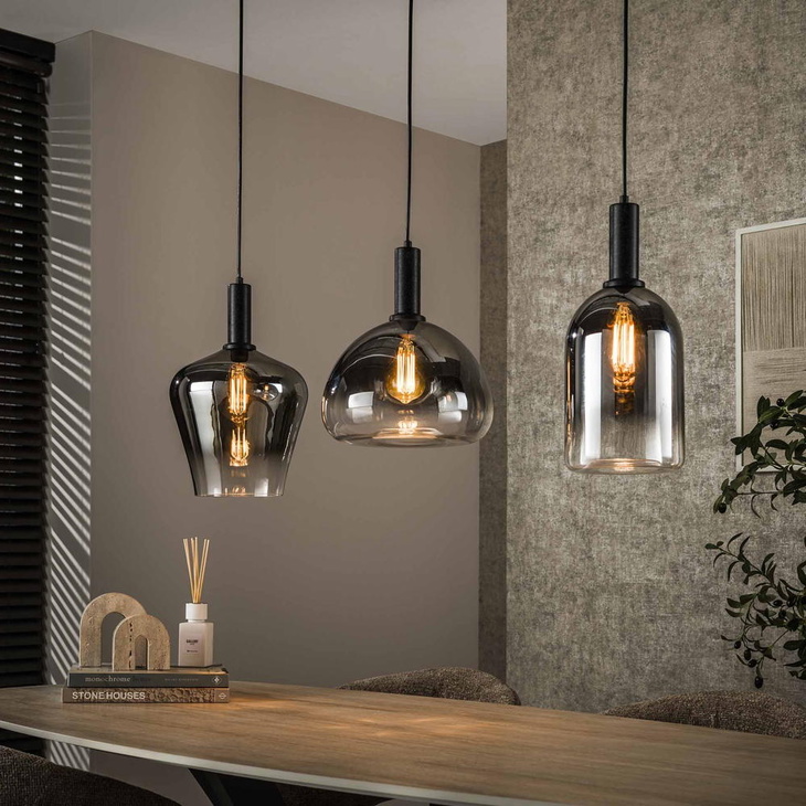 famlights | Pendelleuchte Annett in Rauchglas und Schwarz E27 3-flammig