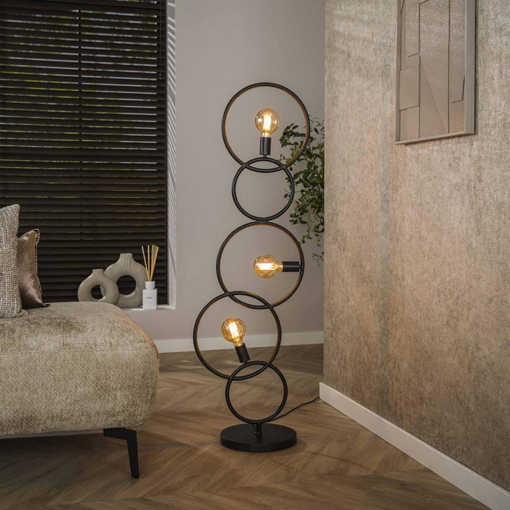 famlights | Stehleuchte Brenda in Schwarz E27 3-flammig