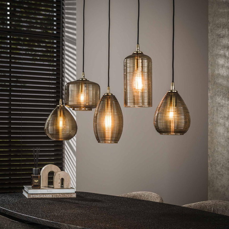 famlights | Pendelleuchte Camille in Rauchglas E27 5-flammig