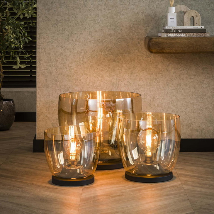 famlights | Stehleuchte Dona in Gold-transparent und Schwarz E27 320mm