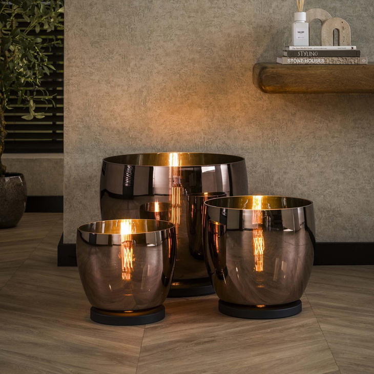 famlights | Stehleuchte Dona in Kupfer-transparent und Schwarz E27 480mm