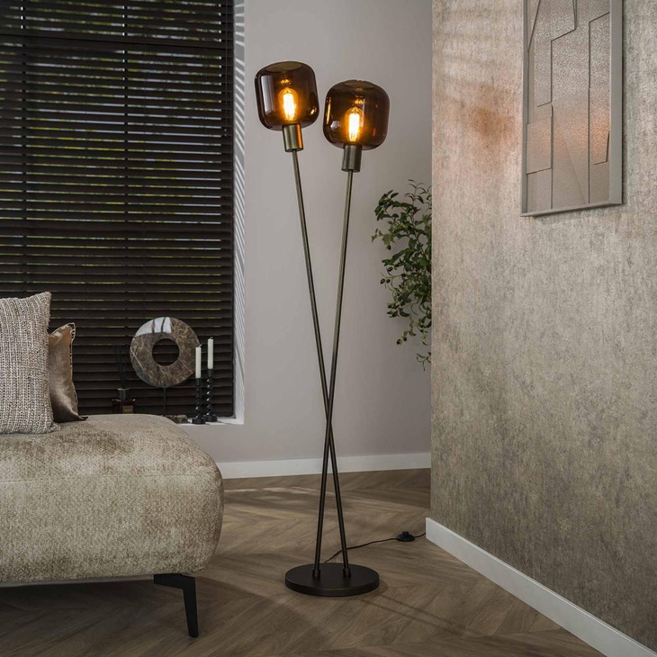 famlights | Stehleuchte Fips in Braun E27 2-flammig