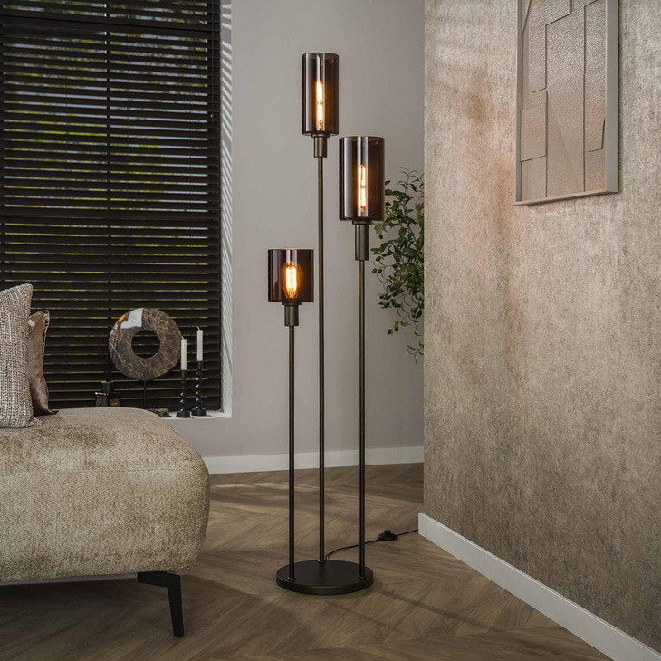 famlights | Stehleuchte Geli in Braun E27 3-flammig