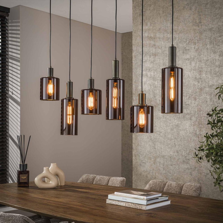 famlights | Pendelleuchte Geli in Braun E27 6-flammig