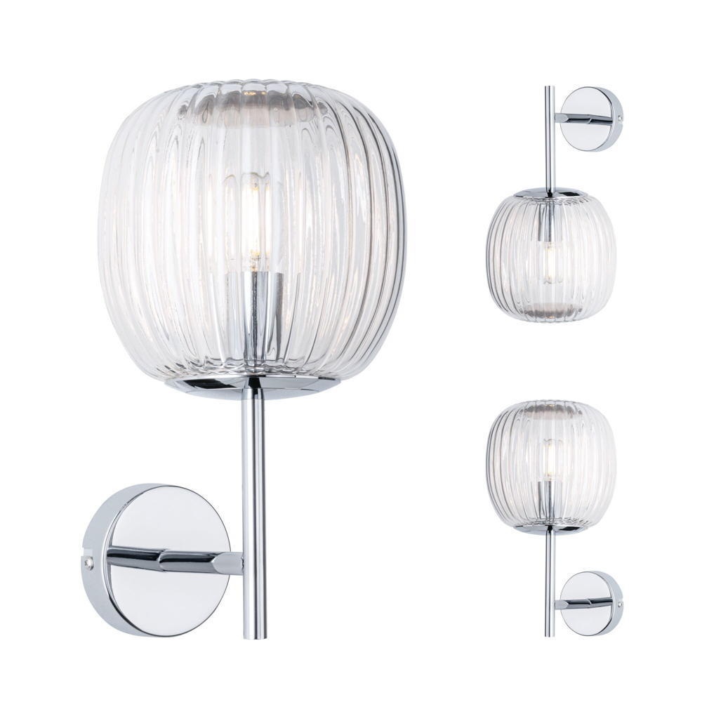 Paulmann Ruya Wandleuchte, Wandlampe & Wandlichter Badezimmer IP44 modern Transparent Chrom Glas Metall E14 1-flammig