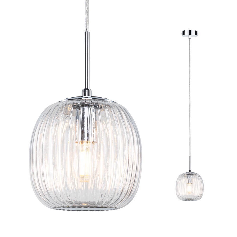 Paulmann Ruya Hänge- & Pendellampe & Hängeleuchte Badezimmer IP44 modern Transparent Chrom Glas Metall E14 1-flammig