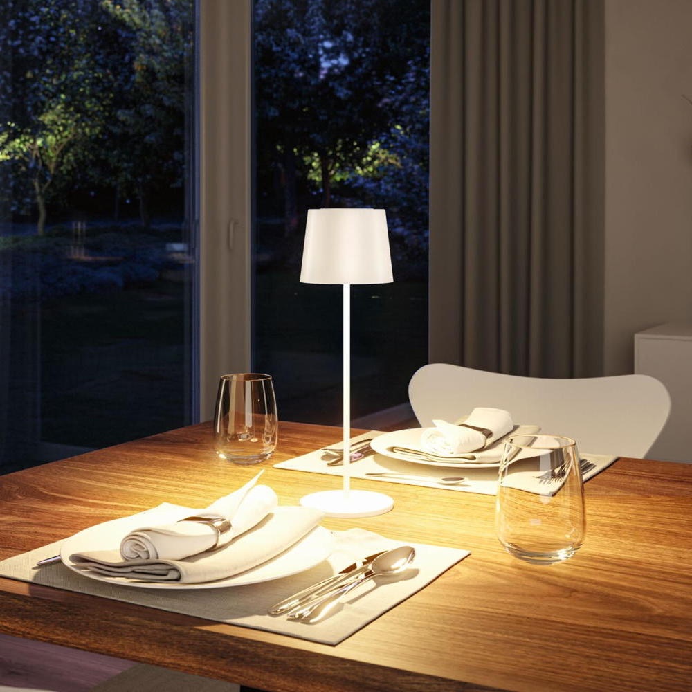 Paulmann Gilo Akku Tischlampe, Tischleuchte & Nachttischlampe Wohnzimmer Schlafzimmer Balkon LED IP44 modern Weiß-matt Metall Kunststoff 1-flammig
