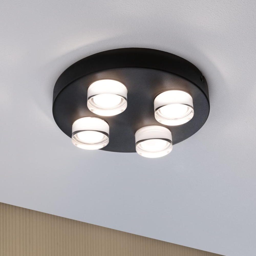 Paulmann Kame Deckenlampe & Deckenbeleuchtung, Deckenlampe & Deckenlicht Badezimmer LED IP44 modern Signalschwarz Transparent Metall Acryl 4-flammig