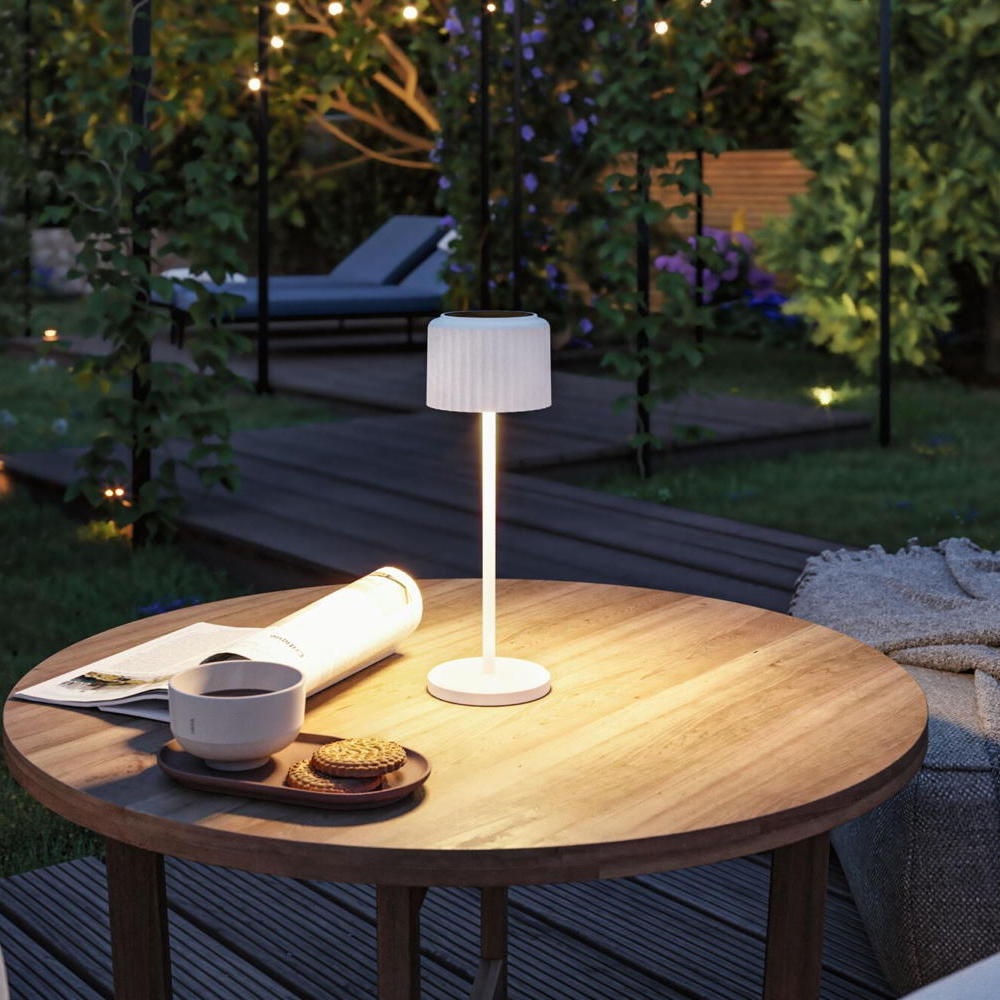 Paulmann Else Akku Tischlampe, Tischleuchte & Nachttischlampe Balkon Terrasse Wohnzimmer LED IP44 modern Weiß Aluminium 1-flammig