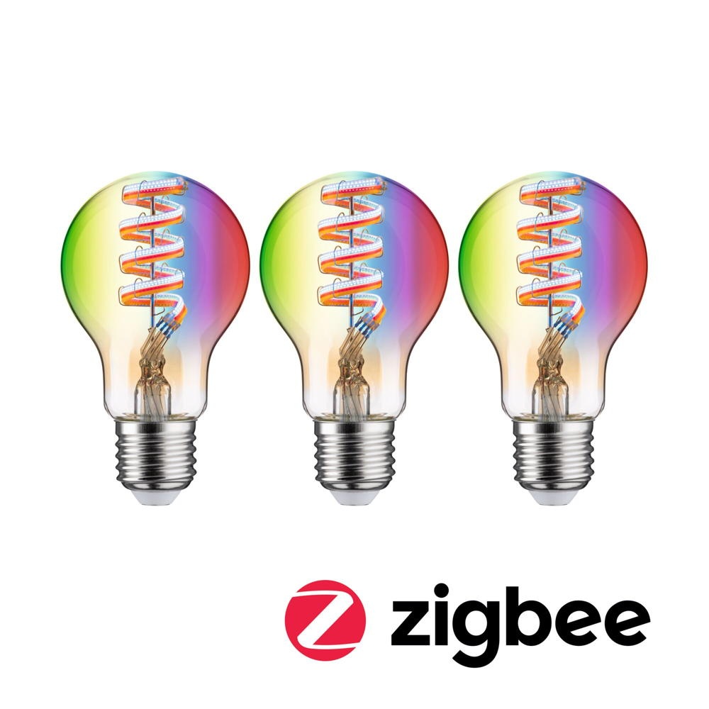 Smarte Zigbee 3.0 LED Lampe in Gold E27 Birne - A60 63W 470lm RGBW dimmbar 3er Set