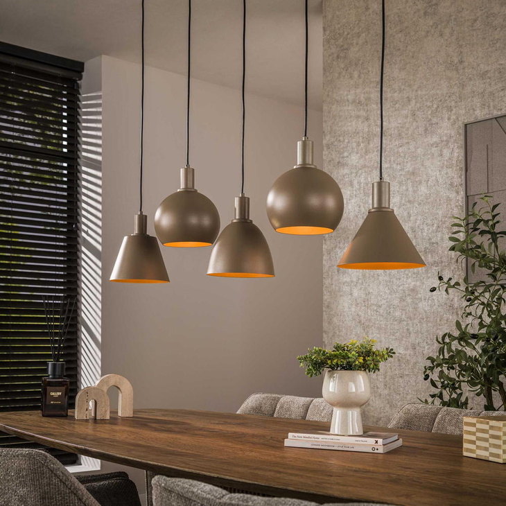 famlights | Pendelleuchte Banu in Beige E27 5-flammig