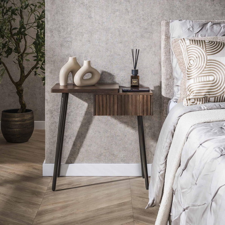 RINGO-Living Nachttisch Hajo aus Akazienholz in Natur-dunkel links