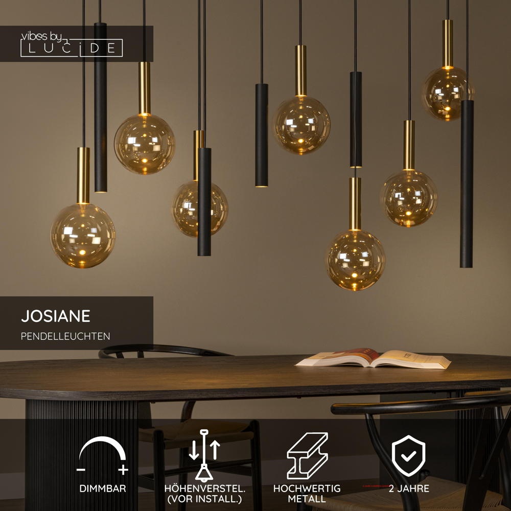 Lucide JOSIANE Hänge- & Pendellampe & Hängeleuchte Wohnzimmer Esszimmer modern Schwarz Amber Metall G9 12-flammig